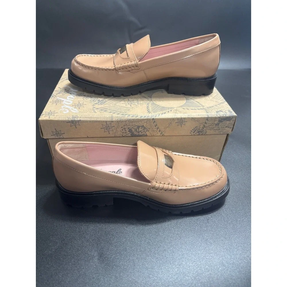 Free People‎ New Liv Leather Penny Loafers Camel Size EU37/US6.5
